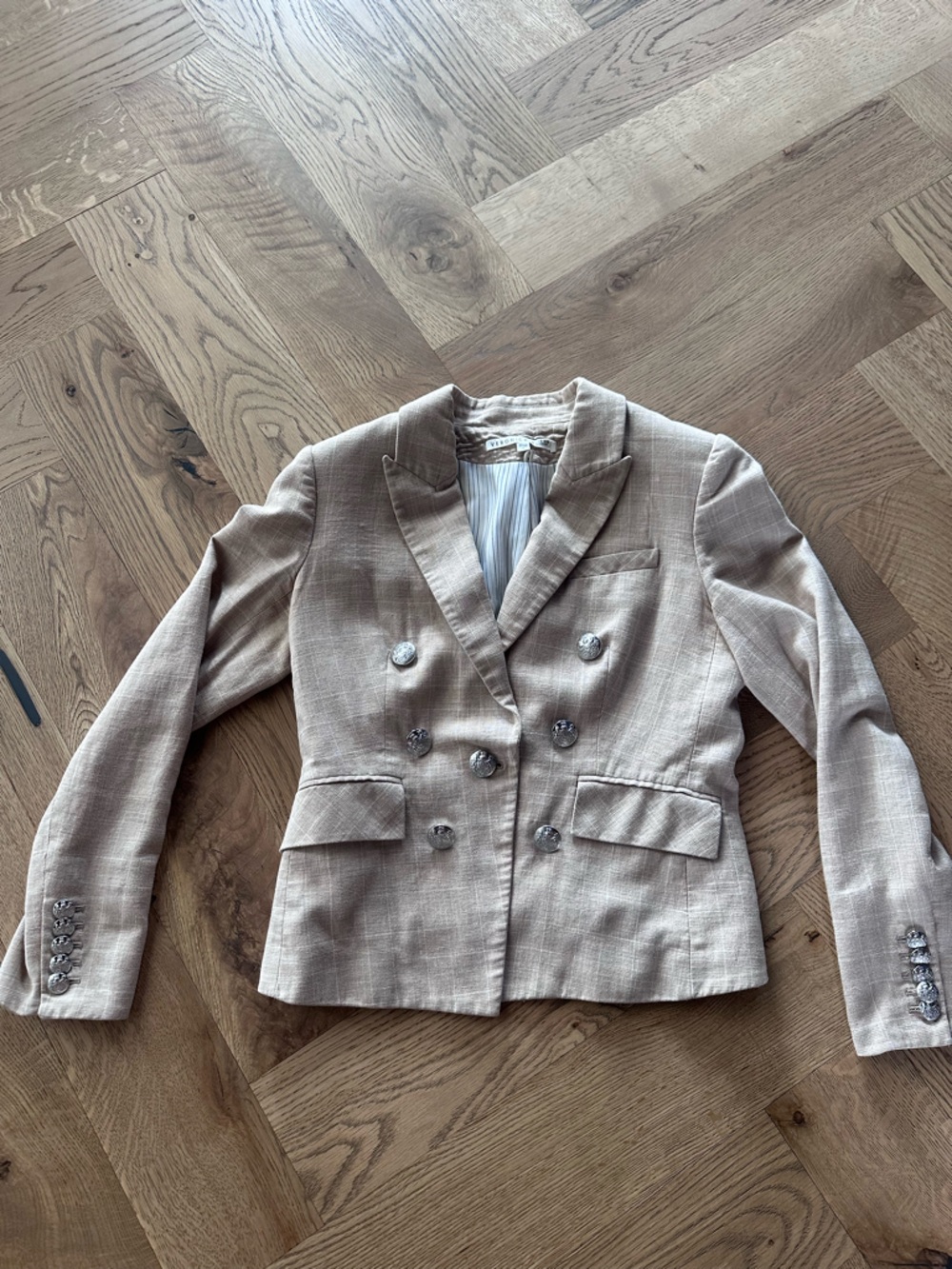 Veronica Beard Double-Breasted Blazer in Light Beige
